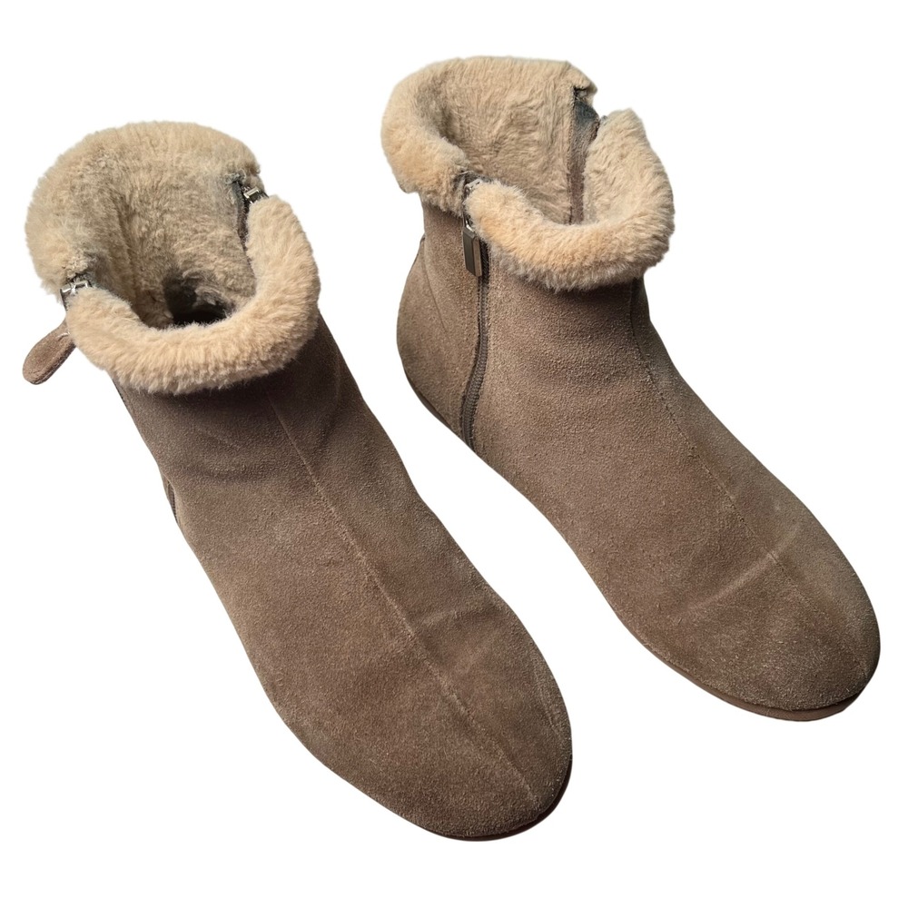 Softwalk Helena Ankle Boots Women's 7.5W Brown Suede‎ Faux Fur Trim Comfort Wide